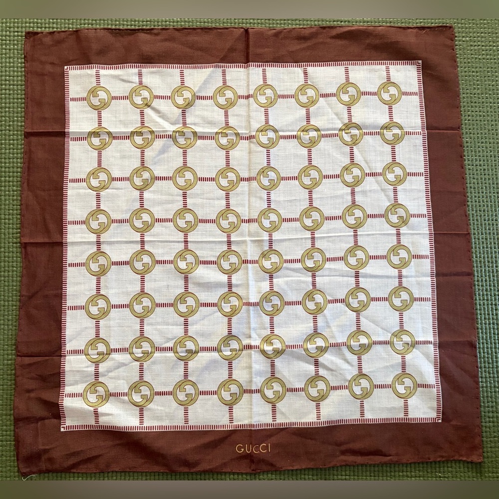 Vintage Gucci Cotton Scarf Brown GG Logo Made in Italy